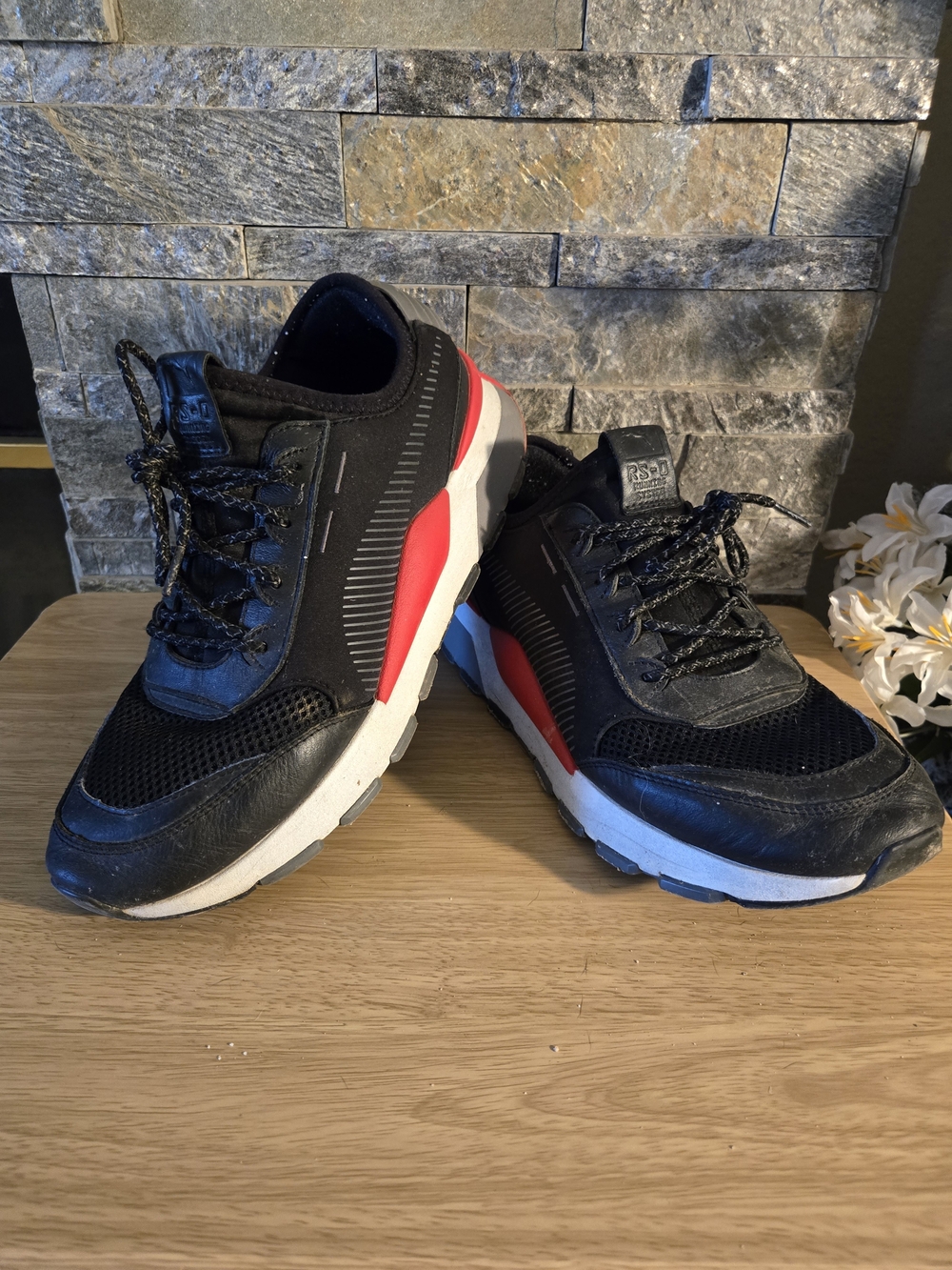Puma RS-0 Black Athletic Sneakers with Red and White Accents